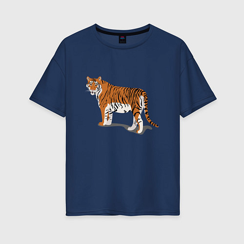 Женская футболка оверсайз Тигр Tiger в полный рост / Тёмно-синий – фото 1