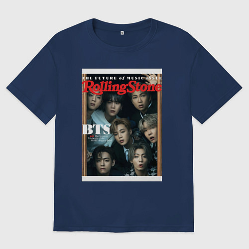 Женская футболка оверсайз BTS БТС на обложке журнала / Тёмно-синий – фото 1