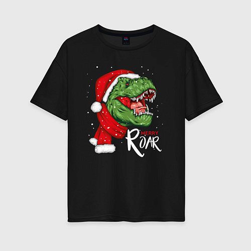 Женская футболка оверсайз T-rex Merry Roar / Черный – фото 1