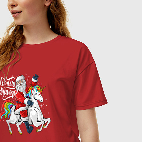 Женская футболка оверсайз Winter dreams Magic Santa / Красный – фото 3