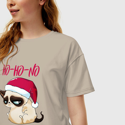 Женская футболка оверсайз Ugly cat Ho-Ho-No / Миндальный – фото 3
