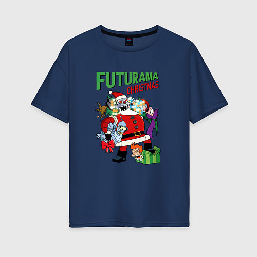 Женская футболка оверсайз Christmas Futurama / Тёмно-синий – фото 1