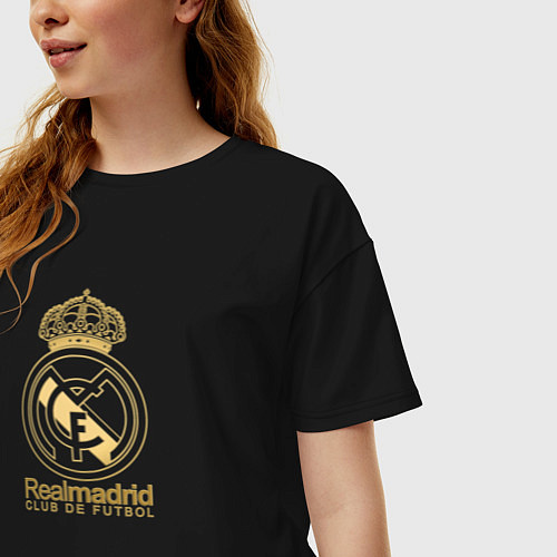 Женская футболка оверсайз Real Madrid gold logo / Черный – фото 3