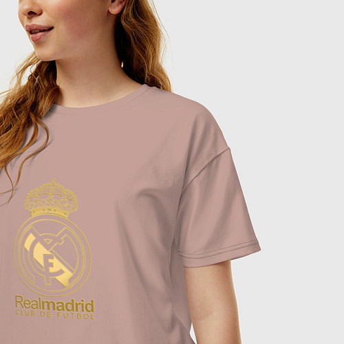 Женская футболка оверсайз Real Madrid gold logo / Пыльно-розовый – фото 3