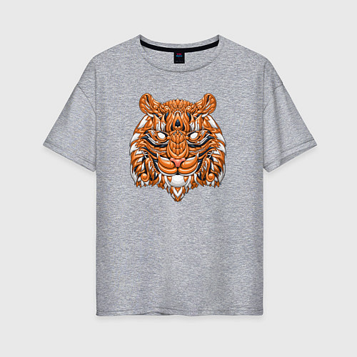 Женская футболка оверсайз Голова тигра в геометрии / Меланж – фото 1