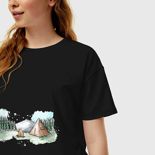 Женская футболка оверсайз Поход в горы / Черный – фото 3