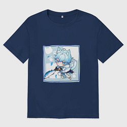 Футболка оверсайз женская Котик Чун Юй в деле, цвет: тёмно-синий