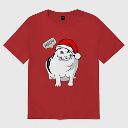 Женская футболка оверсайз НОВОГОДНИЙ КОТ БЕНДЕР МЕМ