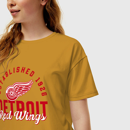 Женская футболка оверсайз Detroit Red Wings Детройт Ред Вингз / Горчичный – фото 3
