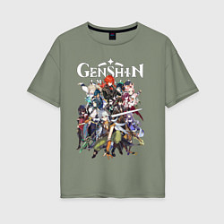 Футболка оверсайз женская ПЕРСОНАЖИ GENSHIN IMPACT ЛОГО, цвет: авокадо