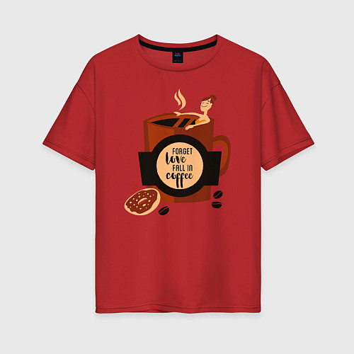 Женская футболка оверсайз Девушка в чашке кофе / Красный – фото 1