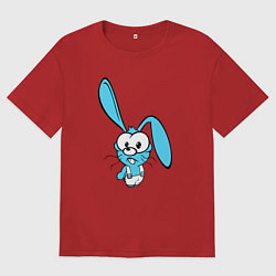 Футболка оверсайз женская Заяц пучеглазый голубенький, цвет: красный