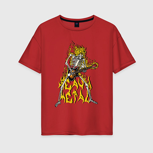 Женская футболка оверсайз Горящий скелет гитарист / Красный – фото 1