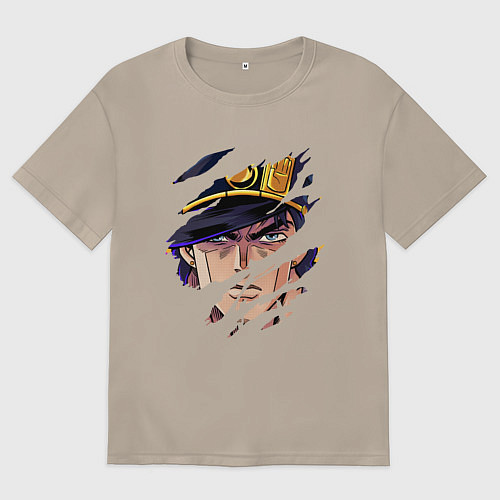 Женская футболка оверсайз JOJOS BIZARRE ADVENTURE, ГЛАВНЫЙ ГЕРОЙ / Миндальный – фото 1