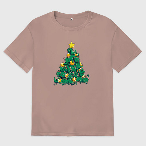 Женская футболка оверсайз Christmas Tree Made Of Green Cats / Пыльно-розовый – фото 1
