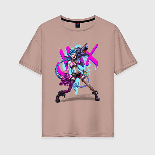 Женская футболка оверсайз LOL JINX БРЫЗГИ КРАСОК / Пыльно-розовый – фото 1