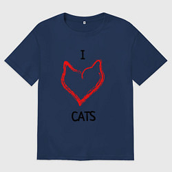 Футболка оверсайз женская I Люблю Cats, цвет: тёмно-синий