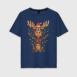 Женская футболка оверсайз НОВОГОДНИЙ ОЛЕНЬ CHRISTMAS DEER