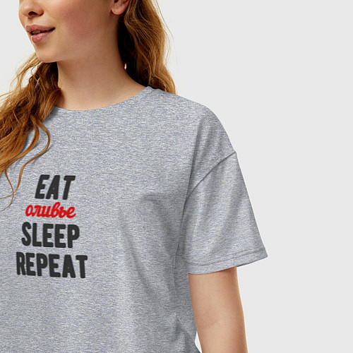 Женская футболка оверсайз Eat оливье Sleep Repeat / Меланж – фото 3