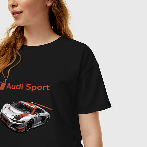 Женская футболка оверсайз Ауди - автоспорт гоночная команда / Черный – фото 3