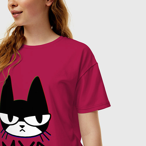 Женская футболка оверсайз Хмурый котик / Маджента – фото 3