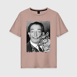 Футболка оверсайз женская Salvador Dali & nice cat, цвет: пыльно-розовый