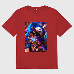 Футболка оверсайз женская ARCANE LOL JINX FACE LEAGUE OF LEGENDS, цвет: красный