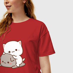 Футболка оверсайз женская Котики играют 02, цвет: красный — фото 2