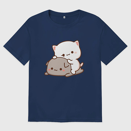 Женская футболка оверсайз Котики играют 02 / Тёмно-синий – фото 1