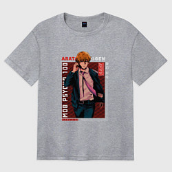 Футболка оверсайз женская Моб Психо 100 Mob Psycho 100, Аратака Рэйгэн Arata, цвет: меланж