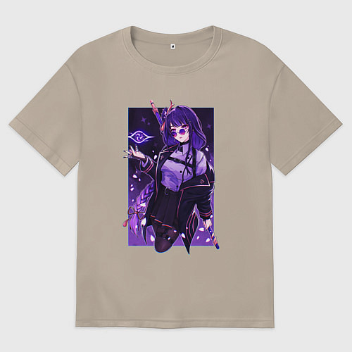 Женская футболка оверсайз Баал модная Шогун Райден Геншин / Миндальный – фото 1