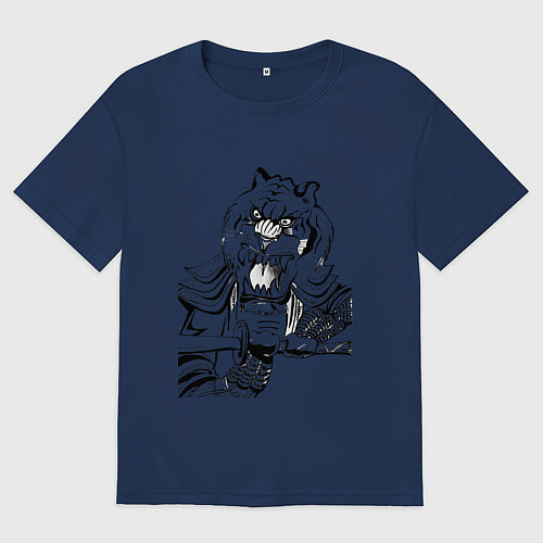 Женская футболка оверсайз Тигр-самурай / Тёмно-синий – фото 1