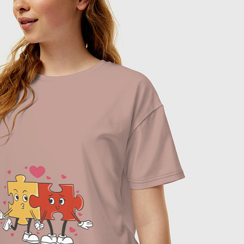 Женская футболка оверсайз Влюбленная пара - пазлы / Пыльно-розовый – фото 3