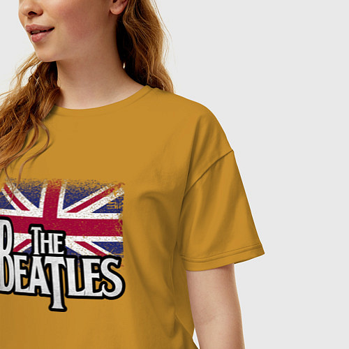 Женская футболка оверсайз The Beatles Great Britain Битлз / Горчичный – фото 3