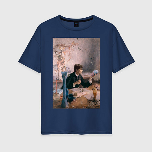 Женская футболка оверсайз Тимоти Шаламе картина художник / Тёмно-синий – фото 1