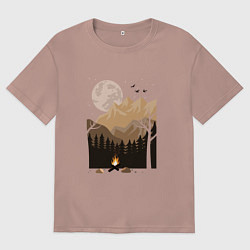 Футболка оверсайз женская Туристический поход в лесу, цвет: пыльно-розовый