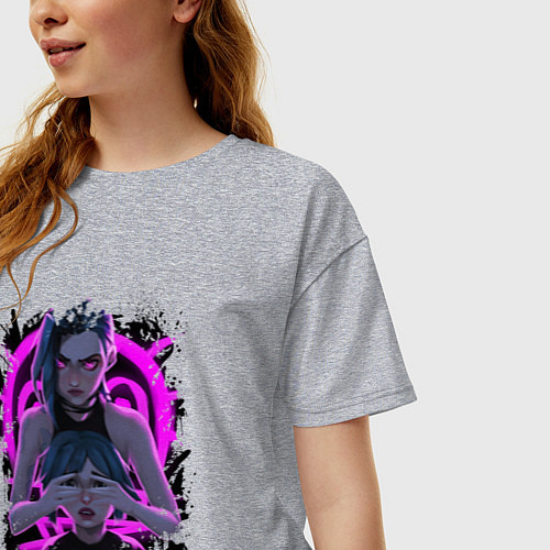 Женская футболка оверсайз LEAGUE OF LEGENDS JINX NEON, ARCANE / Меланж – фото 3