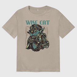 Женская футболка оверсайз Мудрый кот стимпанк