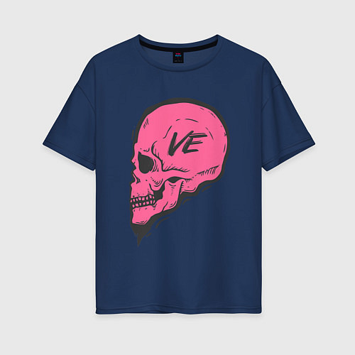 Женская футболка оверсайз LOVE - череп / Тёмно-синий – фото 1