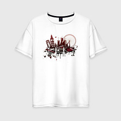 Женская футболка оверсайз London Dark red design