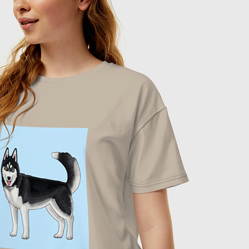 Женская футболка оверсайз Сибирский хаски собака / Миндальный – фото 3
