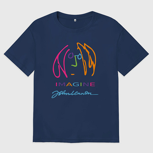 Женская футболка оверсайз Джон Леннон Автопортрет Автограф / Тёмно-синий – фото 1
