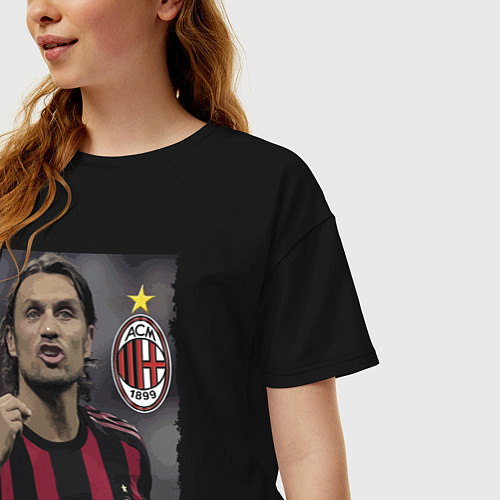 Женская футболка оверсайз Paolo Cesare Maldini - Milan, captain / Черный – фото 3