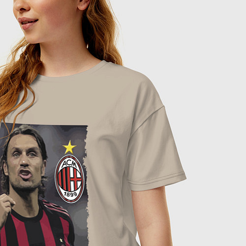 Женская футболка оверсайз Paolo Cesare Maldini - Milan, captain / Миндальный – фото 3