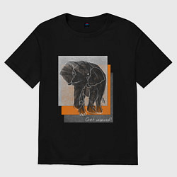 Футболка оверсайз женская Коллекция Get inspired! Слон Абстракция fl-42-sl-G, цвет: черный