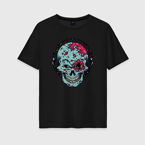 Женская футболка оверсайз Cool skull! Grin! / Черный – фото 1