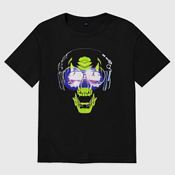 Футболка оверсайз женская Neon skull - music lover, цвет: черный