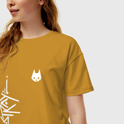 Женская футболка оверсайз Stray Vertical Logo / Горчичный – фото 3