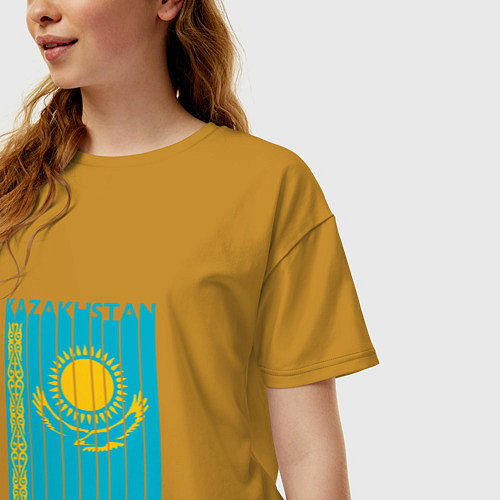 Женская футболка оверсайз Kazakhstan - Казахстан / Горчичный – фото 3