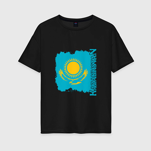 Женская футболка оверсайз Kazakhstan Sun / Черный – фото 1